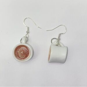 White Coffee Mug Earrings Barista Art Design Heart